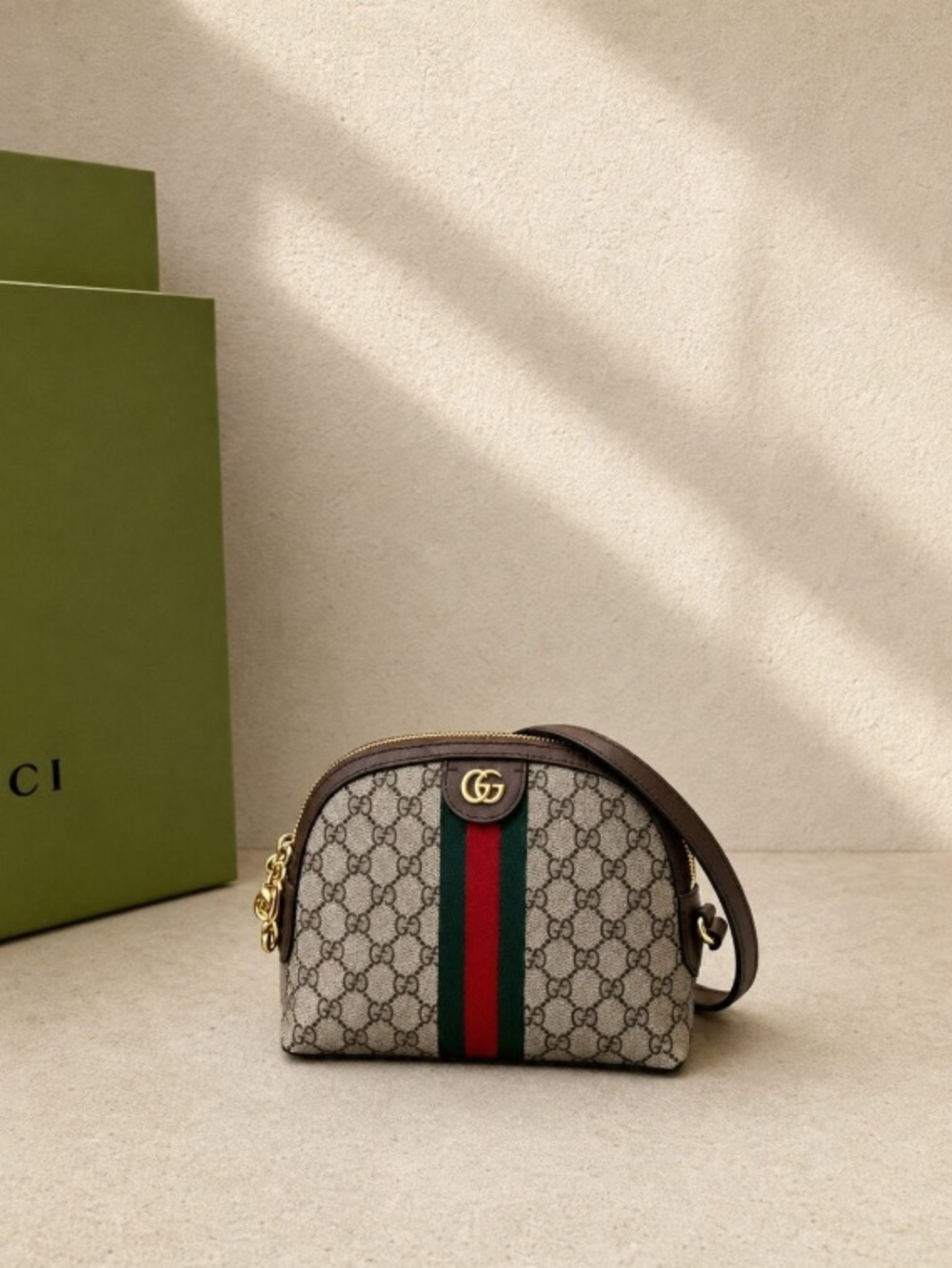 Gucci Ophidia Small Beige Ebony GG Supreme Shoulder Bag